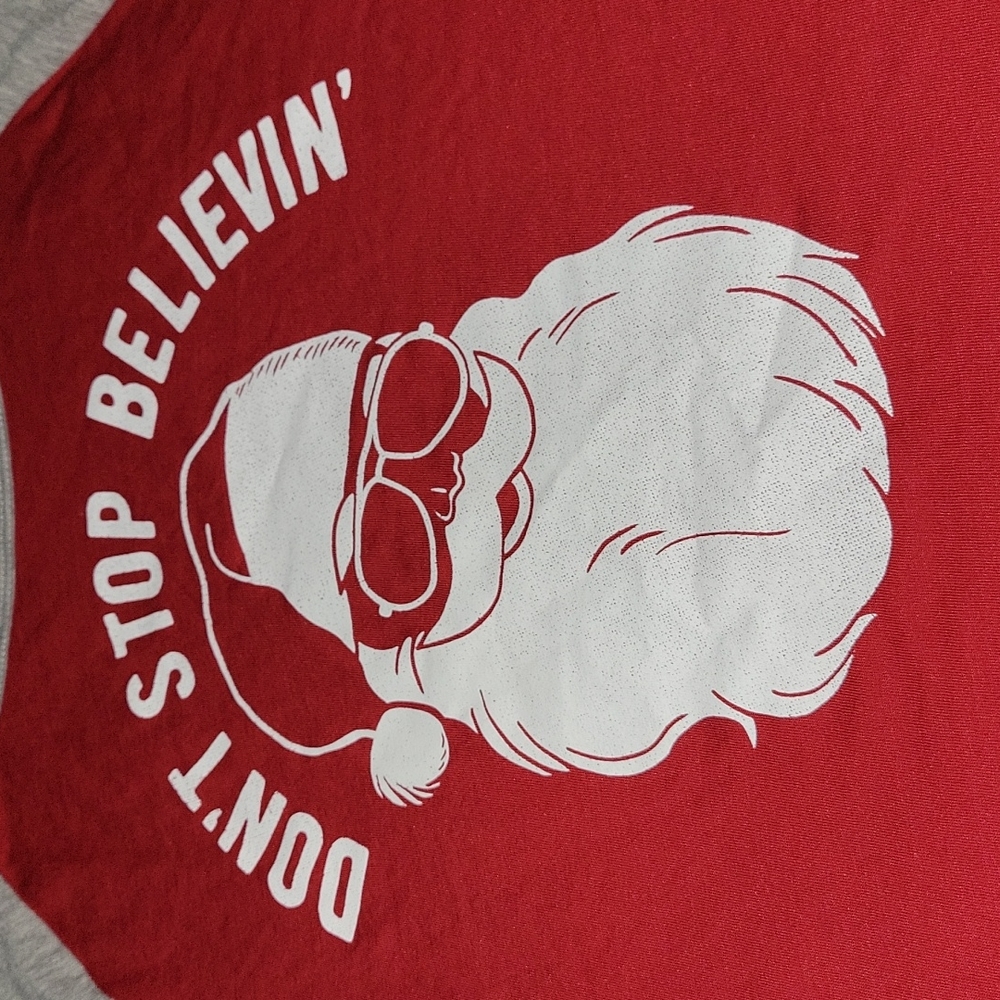 NWOT - Womens Holiday Christmas Santa Don't Stop Believin' 3/4 sleeve t-shirt - Picture 4 of 7
